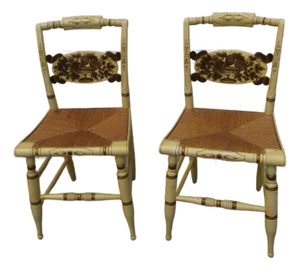Pair of 1980s Farmhouse Hitchcock Chairs Designer Cream