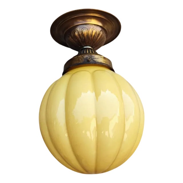 Art Deco Brass Ceiling Lamp, 1920s For Sale