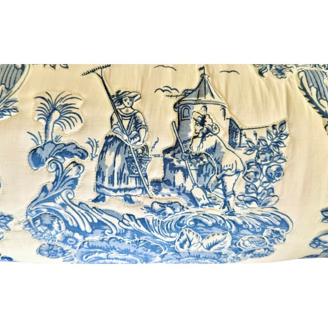 Mid 20th Century Mid-20th Century Blue and White Quilted Toile Bolster Pillows - A Pair For Sale - Image 5 of 6