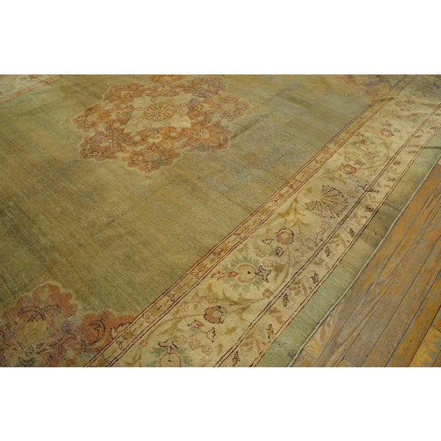 1900 - 1909 1900s Ligth Green Medallion Antique N. Indian Amritsar Carpet 9'2" X 11'8" Knotted Wool Rug For Sale - Image 5 of 12