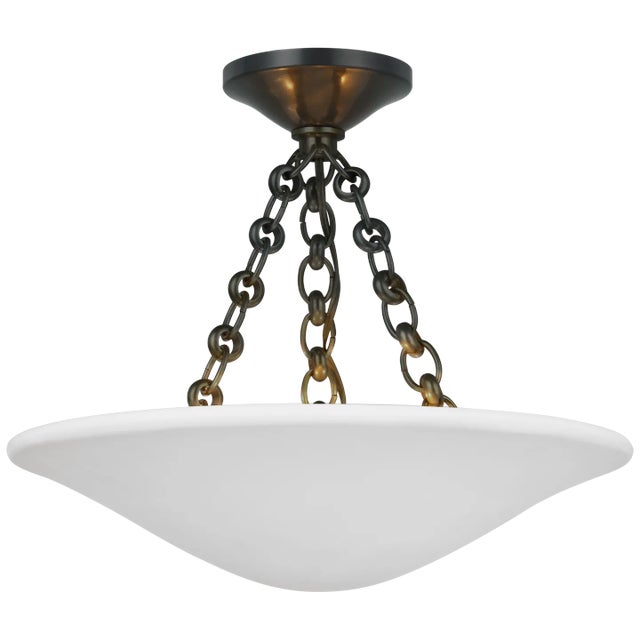 Modern AERIN for Visual Comfort Signature Mollino 16" Semi Flush Mount in Bronze with Plaster White Shade For Sale - Image 3 of 5