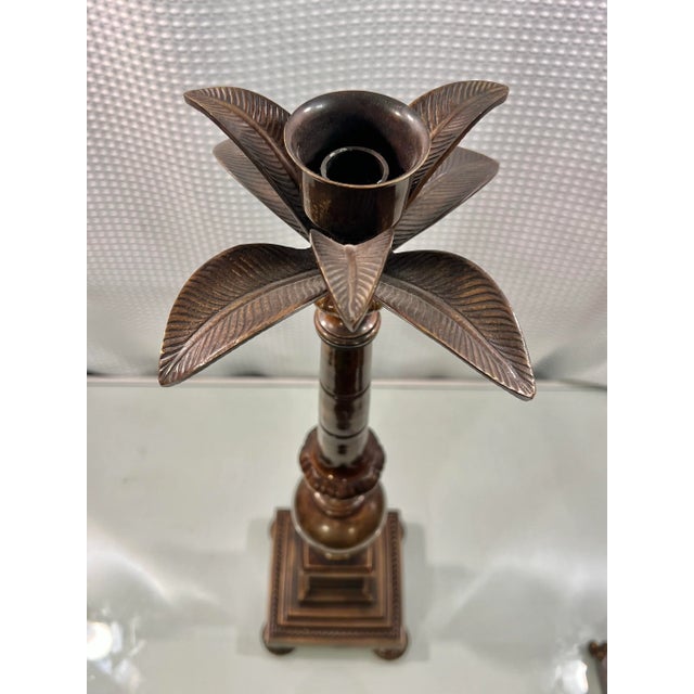 Brass Vintage LPatinated Brass Palm Tree Candlestick Holder For Sale - Image 8 of 11