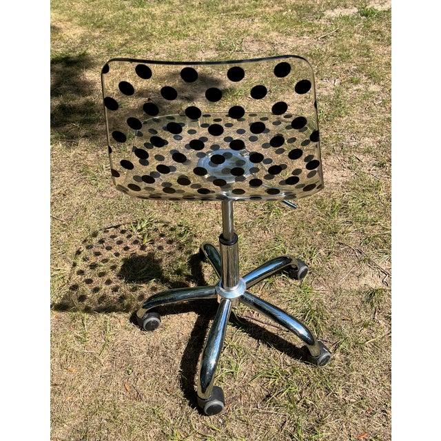 Tainoki Clear Acrylic Lucite Chair W/Black Polka Dots Chrome Base on