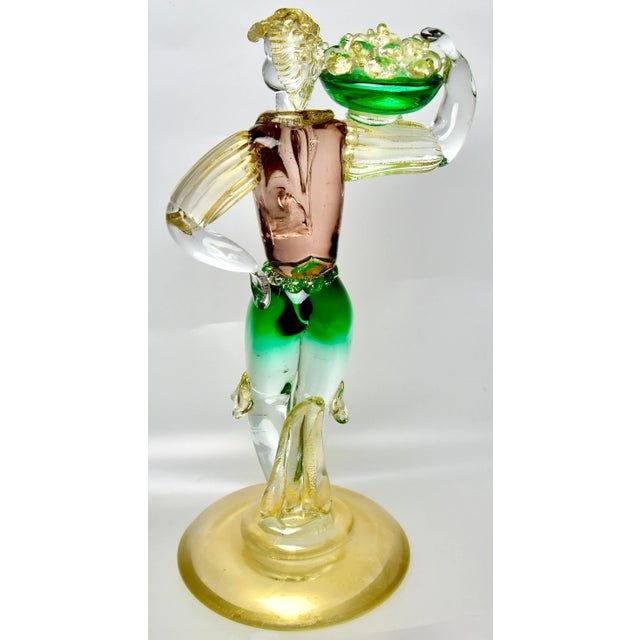 Pair of Tall Mid 20th Century Gilded Murano Art Glass Figures by Gino Fort For Sale - Image 9 of 13