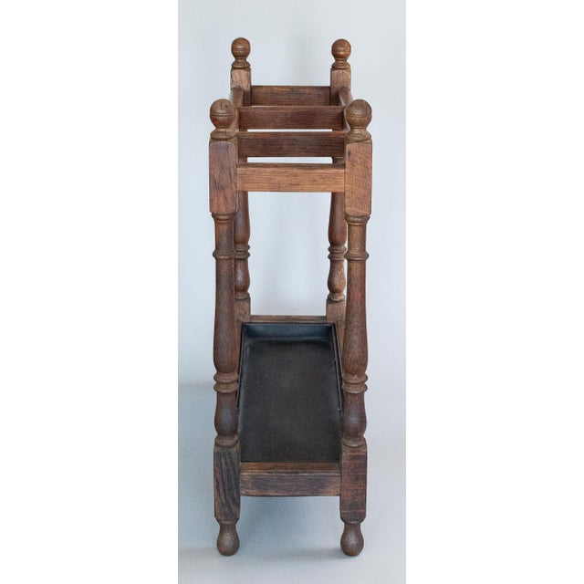 1910s Antique English Tiger Oak Umbrella Stick Stand For Sale - Image 5 of 10