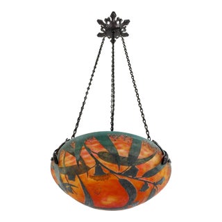 1925 French Art Deco Pendant Light by Daum & Majorelle - Cameo Chandelier France For Sale