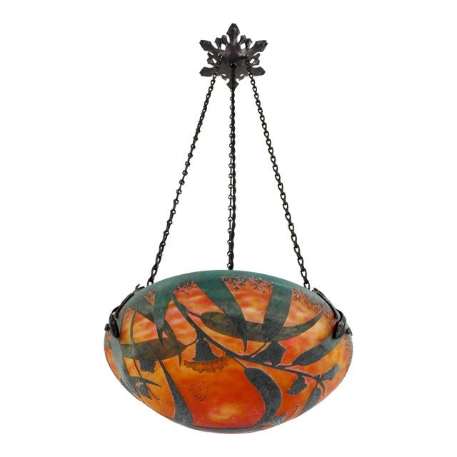 French Art Deco Pendant Light by Daum & Majorelle - 1925 Cameo Chandelier France For Sale