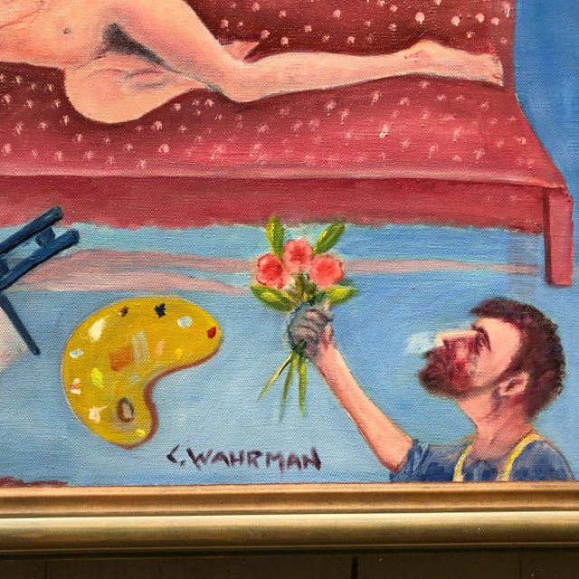 Original painting on stretched canvas Signed 16 x 20 Overall size with vintage frame is 18.5 x 22.5