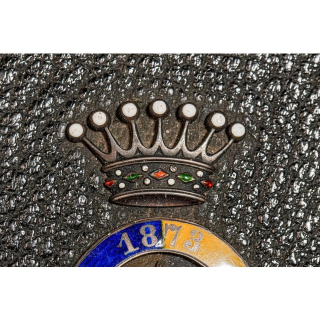 Austrian Antique Victorian Leather Cigar Case Silver Enamel Armorial Tobacciana For Sale - Image 4 of 14