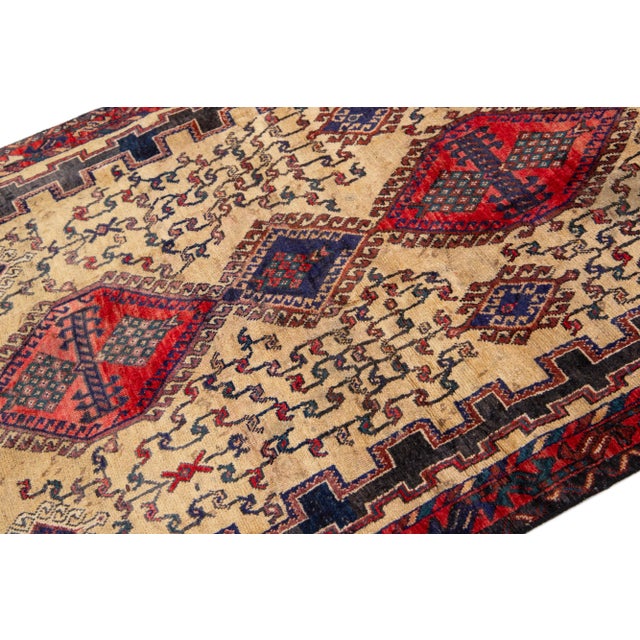 1960s Vintage Handmade Shiraz Navy Blue Medallion Wool Rug For Sale - Image 4 of 6