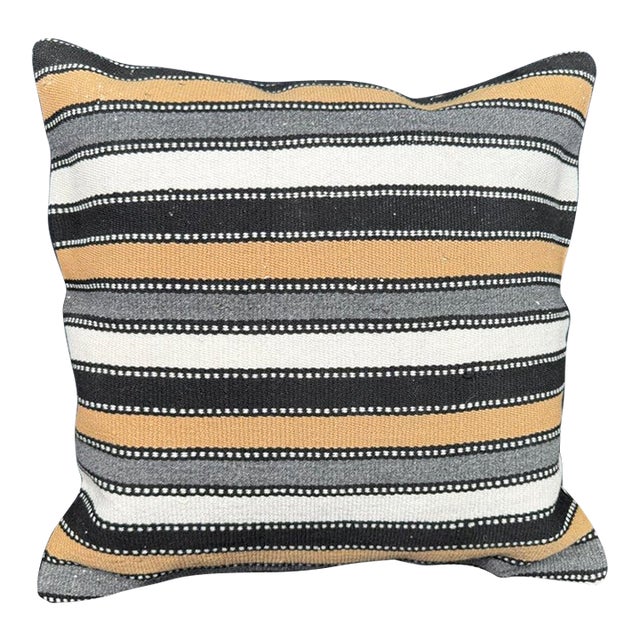 Turkish Hemp Pillow Cushion Natural Beige Black Cushion Cover 20"x20" For Sale