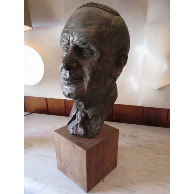 Figurative Life Sized Plaster Bust of a Gentleman With Wooden Stand, 1993 For Sale - Image 3 of 10
