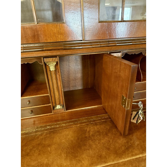 Wood Antique Mahogany Georgian Secretary Desk Bookcase China Cabinet For Sale - Image 7 of 11