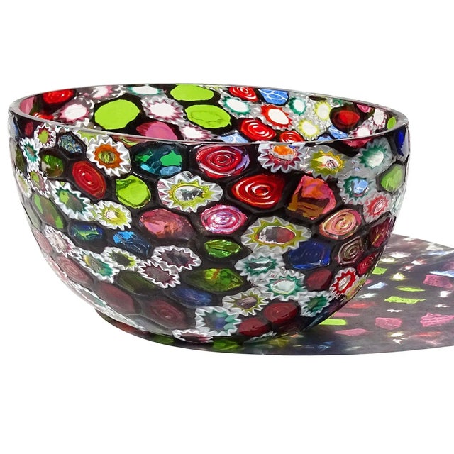 Fratelli Toso Murano Vintage Millefiori Flowers Bullseye Mosaic Italian Art Glass Tall Oval Bowl Vase For Sale In Orlando - Image 6 of 10
