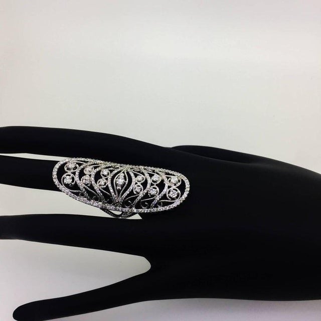 Art Deco 1.76 Carat Diamond 14 Karat White Gold Cocktail Ring, Size 7 For Sale - Image 3 of 5