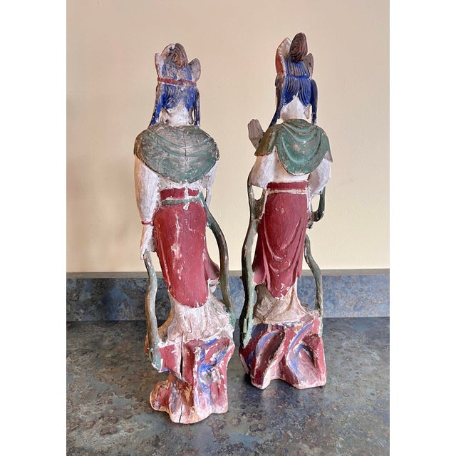 Antique Carved and Painted Wood Guanyin Figures For Sale - Image 4 of 9
