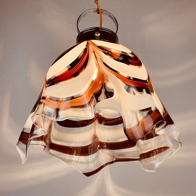 Murano Glass Brown Fazzoletto Pendant Lamp by AV Mazzega, Italy, 1970s For Sale - Image 13 of 14
