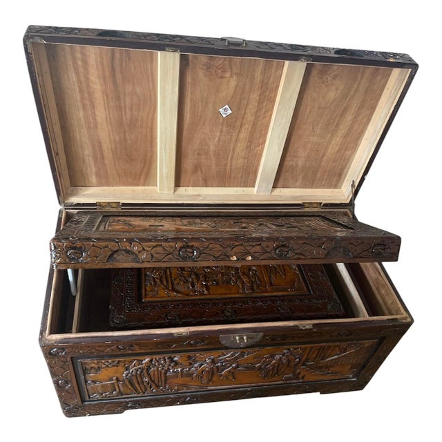 Wood Vintage Chinese Camphor Wood Hand Crafted Nesting Chests Tables- Set of 3 For Sale - Image 7 of 12