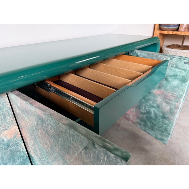 1980s Postmodern Green Lacquer Four-Door Sideboard / Credenza For Sale - Image 14 of 18