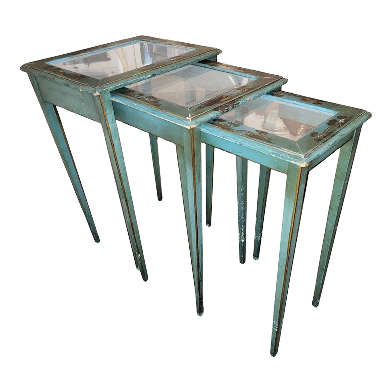 1940s Set of Three Original Blue Painted Nesting/Side Tables | Chairish