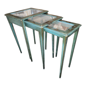 1940s Set of Three Original Blue Painted Nesting/Side Tables