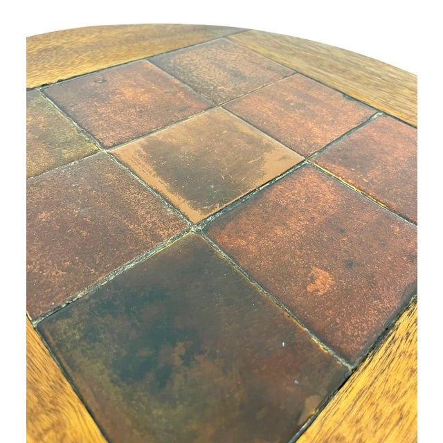 Brown Vintage Arts & Crafts Tile Top Side Table With Turned Legs and Lower Shelf For Sale - Image 8 of 9