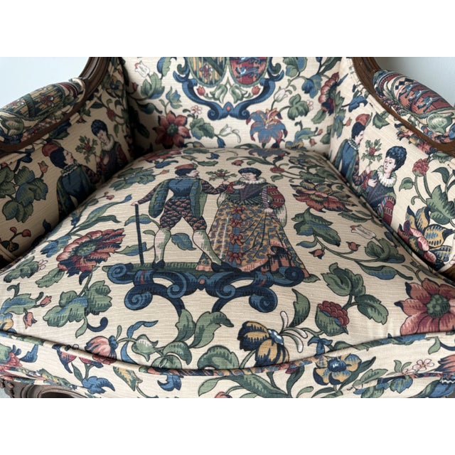 Brown Vintage Hollywood Regency Louis XV-Style High-Back Carved Wood Accent Chairs - A Pair/Sold For Sale - Image 8 of 12