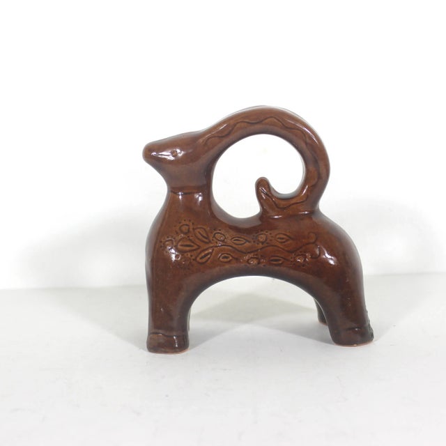 Mid 20th Century Mid Century Modern Ceramic Ram or Goat Pottery, Small Animal Figurine Vintage Sculpture Bitossi Style For Sale - Image 5 of 9