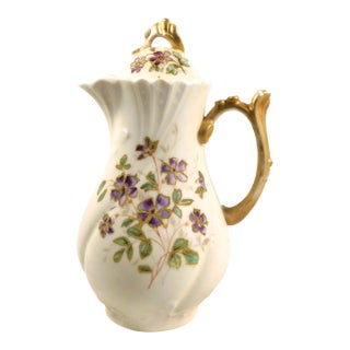 Late 18th Century Jean Pouyat Limoges Hand Painted, Two Color Chocolate Pot For Sale