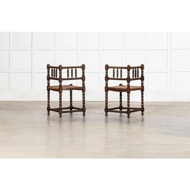 English Beech Bobbin Corner Chairs, 1880, Set of 2 For Sale - Image 3 of 14