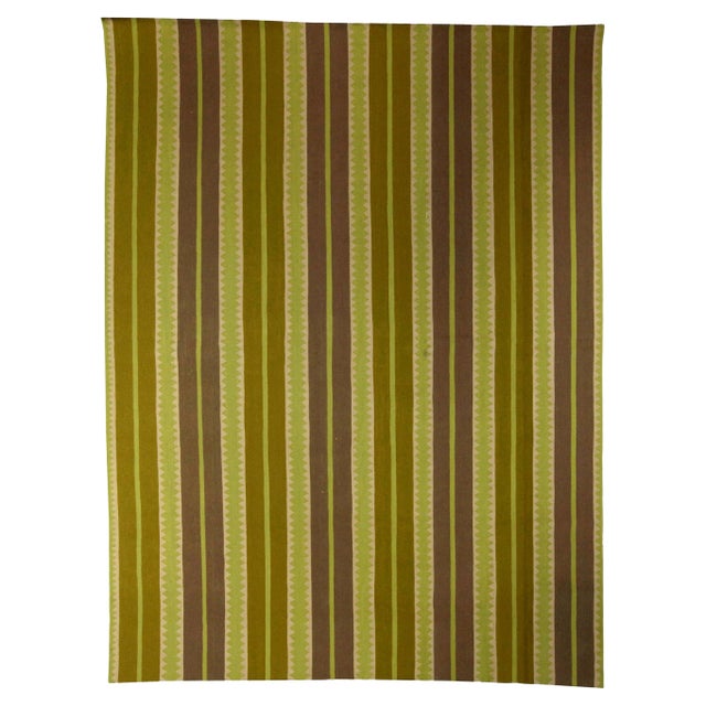 Modern Striped Sundance Green Handmade Wool Rug by Doris Leslie Blau For Sale