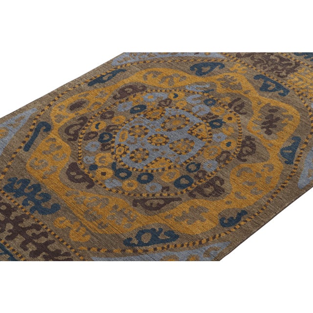2010s Rug & Kilim’s Tribal Inspired Rug in Blue, Brown, Gold Geometric Patterns For Sale - Image 5 of 7