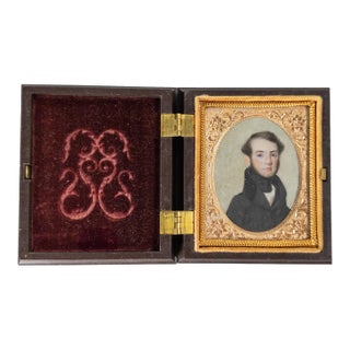 19th Century Fine American Miniature Watercolor Portrait of a Gentleman For Sale