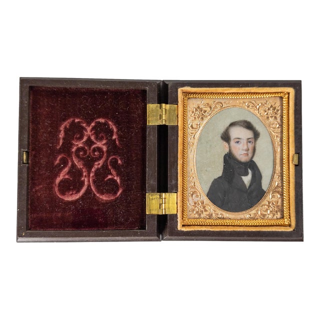 19th Century Fine American Miniature Watercolor Portrait of a Gentleman For Sale