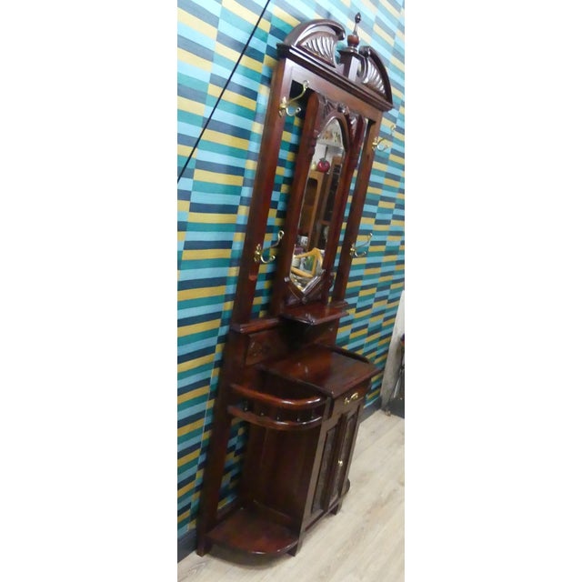 Antique Art Nouveau Mahogany Wardrobe with Beveled Mirror, Chest of Drawers, and Umbrella Stand, 1920s For Sale - Image 6 of 18