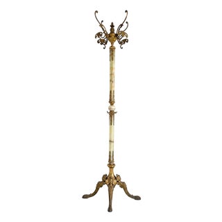 Vintage Italian Onyx Marble and Brass Hall Tree with Rotating Crown and Sculptural Base, 1960s For Sale