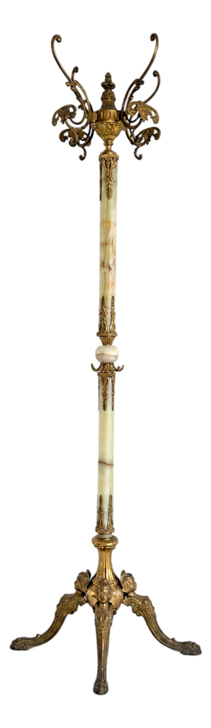 Vintage Italian Onyx Marble and Brass Hall Tree with Rotating Crown and Sculptural Base, 1960s