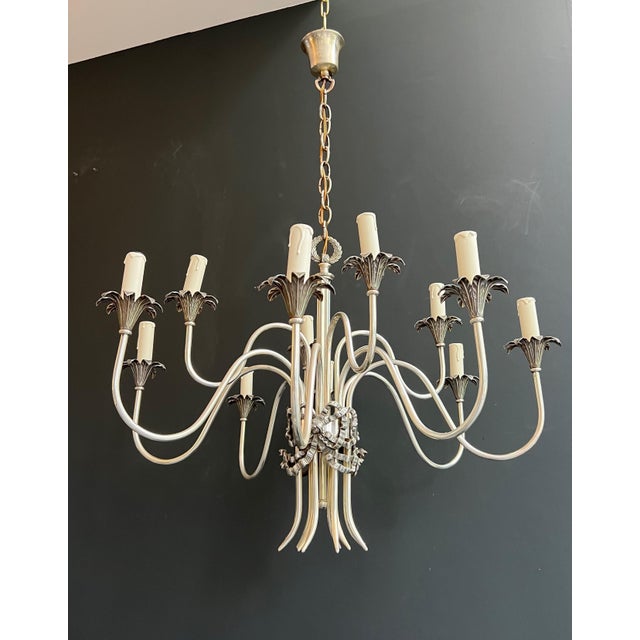 Neoclassical 1940s Maison Charles Neoclassical Silver Metal Chandelier For Sale - Image 3 of 12