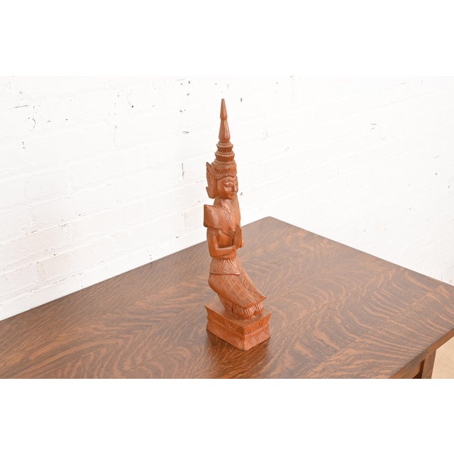 Folk Art Vintage Hand-Carved Teak Thai Theppanom Sculpture For Sale - Image 3 of 10