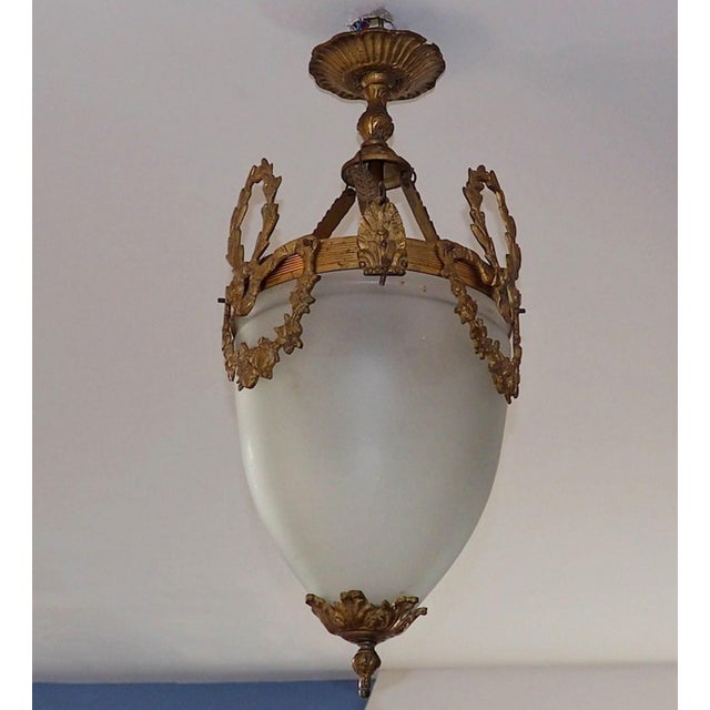 Antique French Louis XVI Style Glass and Bronze Pendant Lamp, 1890s For Sale - Image 15 of 15