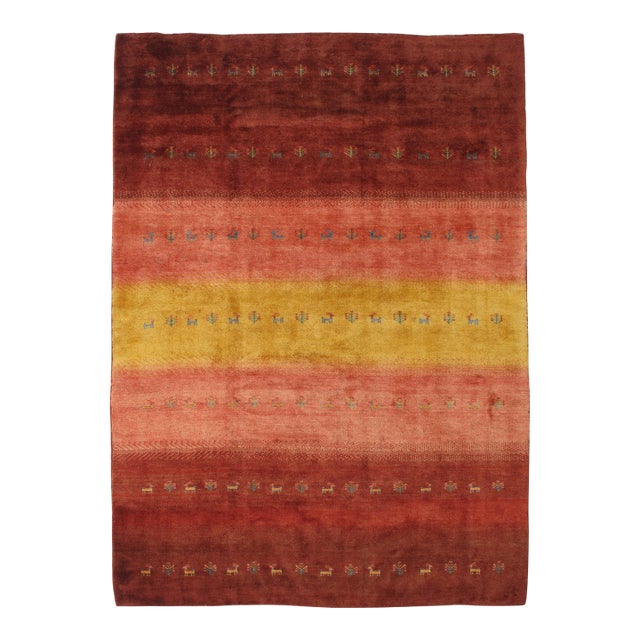 1980s Hand-Knotted Persian Gabbeh Wool Rug 5'9" X 8'0" For Sale