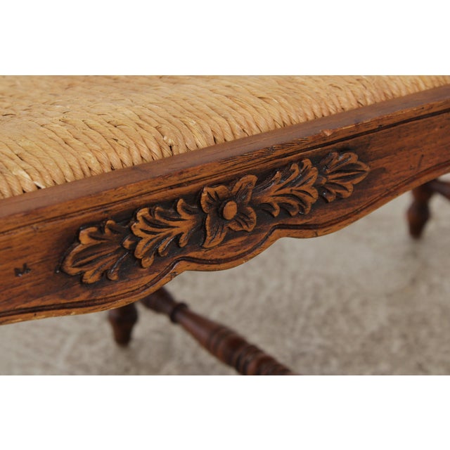 Brown Country French Rush Seat Bench For Sale - Image 8 of 15