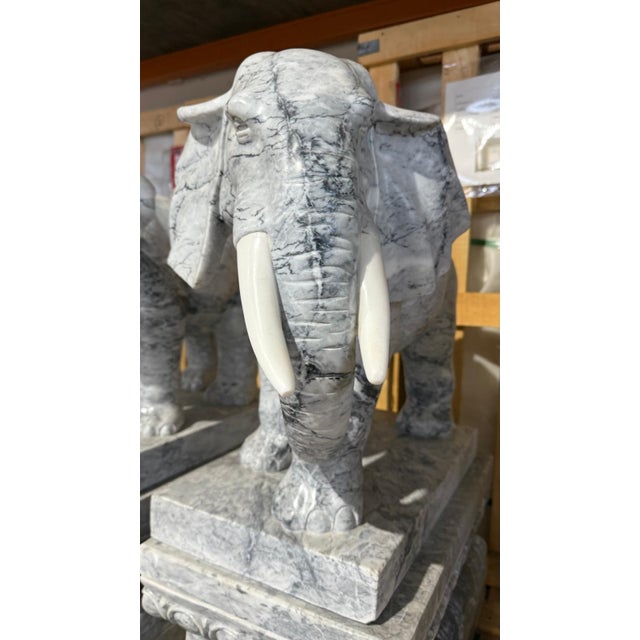 Elephant Sculptures, Marble, Set of 2 For Sale - Image 4 of 5