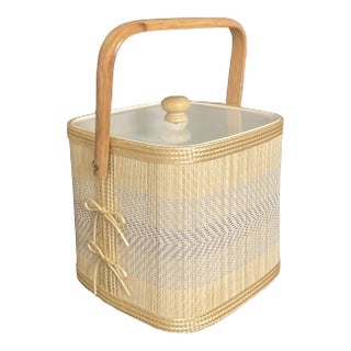 Mid 20th Century Raffia Covered Ice Bucket For Sale