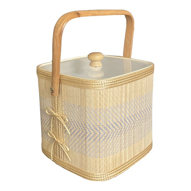 Mid 20th Century Raffia Covered Ice Bucket For Sale