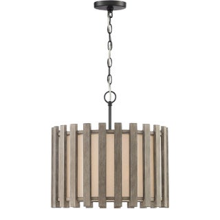 Inland Single-Light Transitional Slatted Wood Drum Pendant For Sale