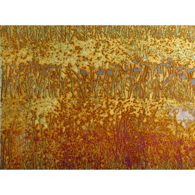 This artwork titled "Tapestry" c.1990, is an original colors etching on Wove paper by noted American artist Ruth Leaf,...