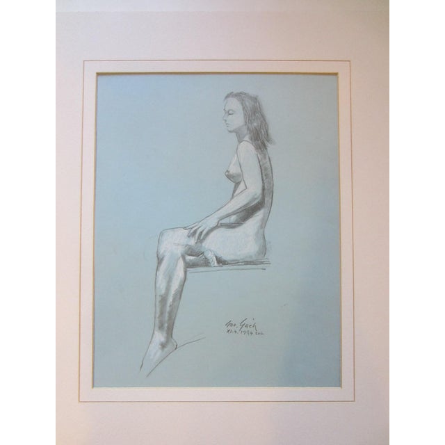 Wood 1950s George Gach Impressionist Signed Drawing Portrait on Paper Gouache For Sale - Image 7 of 10