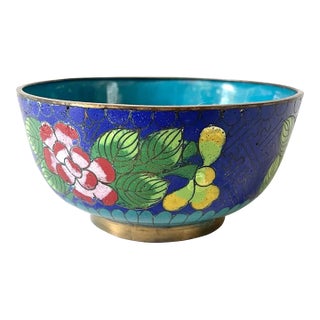 Antique Chinese Export Enameled Bowl With Brass Base For Sale