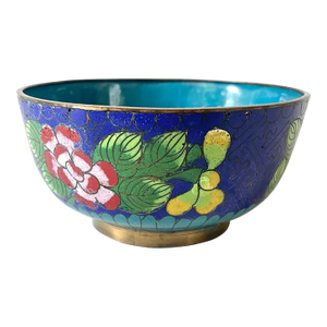 Antique Chinese Export Enameled Bowl With Brass Base